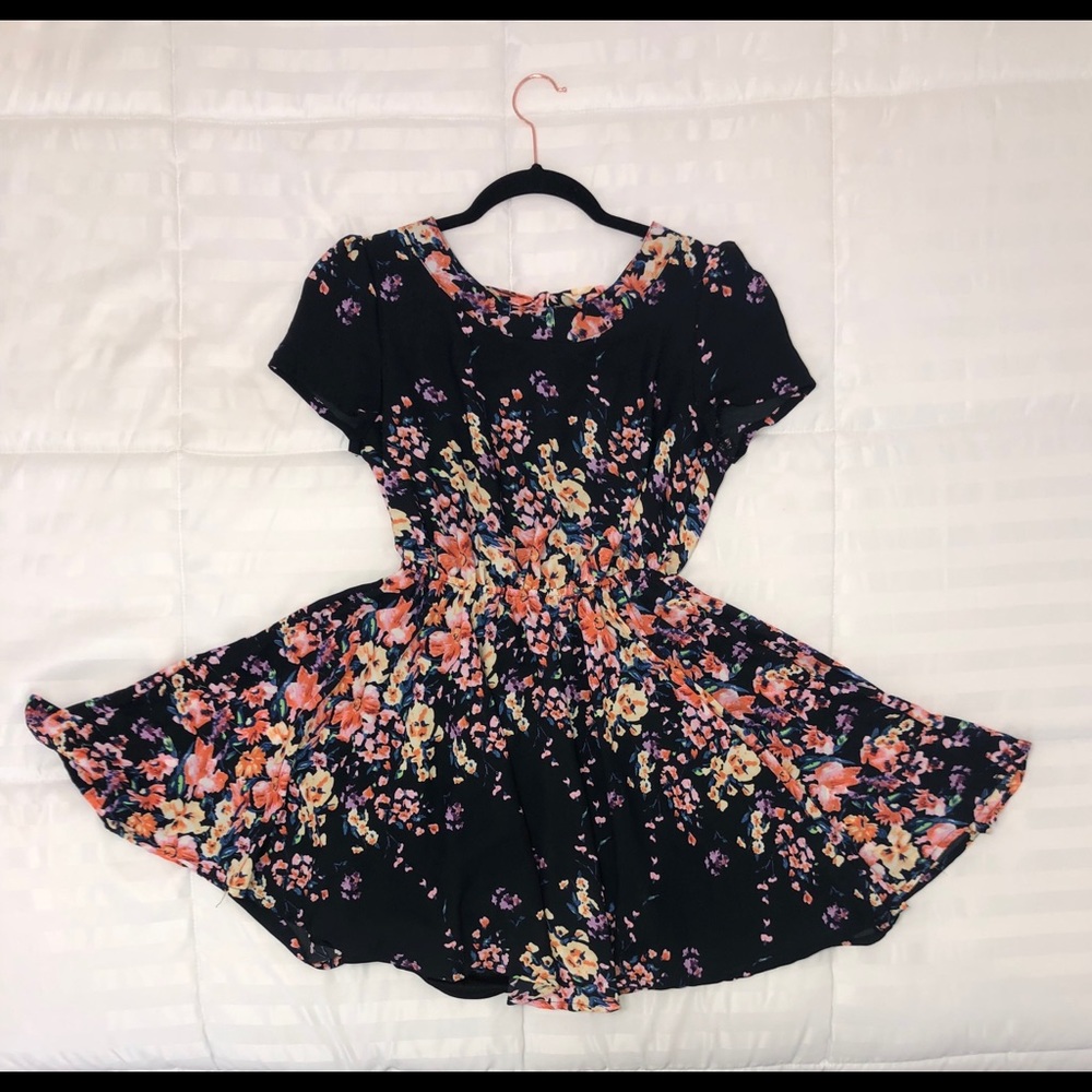 Black floral mini dress